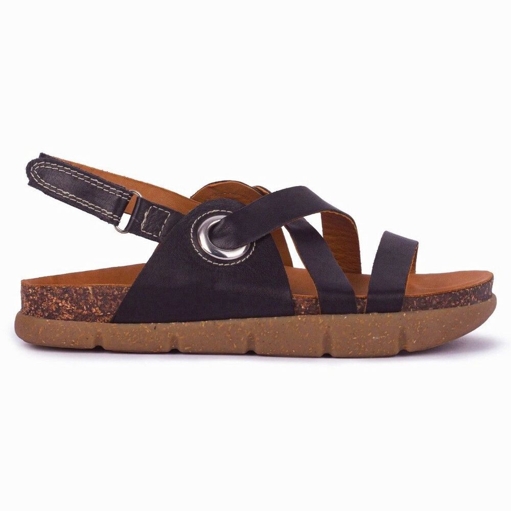 Kalso Women's Black Leather Strappy Flat Sandals Ankle Strap Casual US 8.5